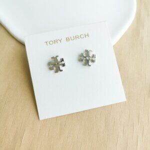 Kira - Tory Burch Silver T-Logo Stud Earrings